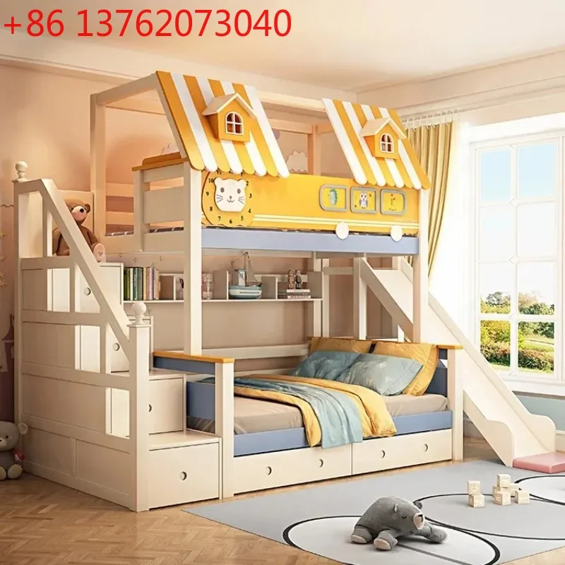 Bunk Bed With Stairs And Slide - Muebles de madera para habitación infantil,