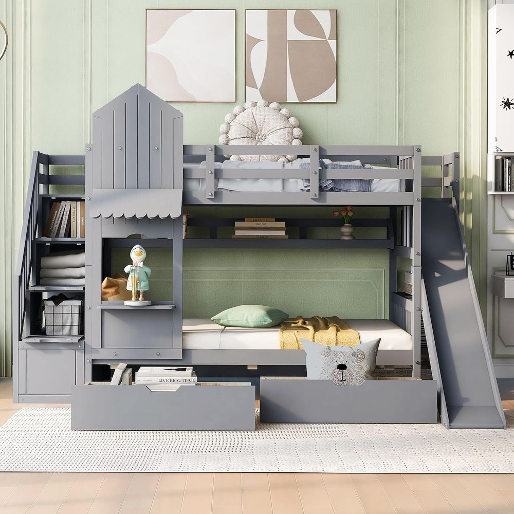 Bunk Bed With Stairs And Slide - Cama litera para niños emave con