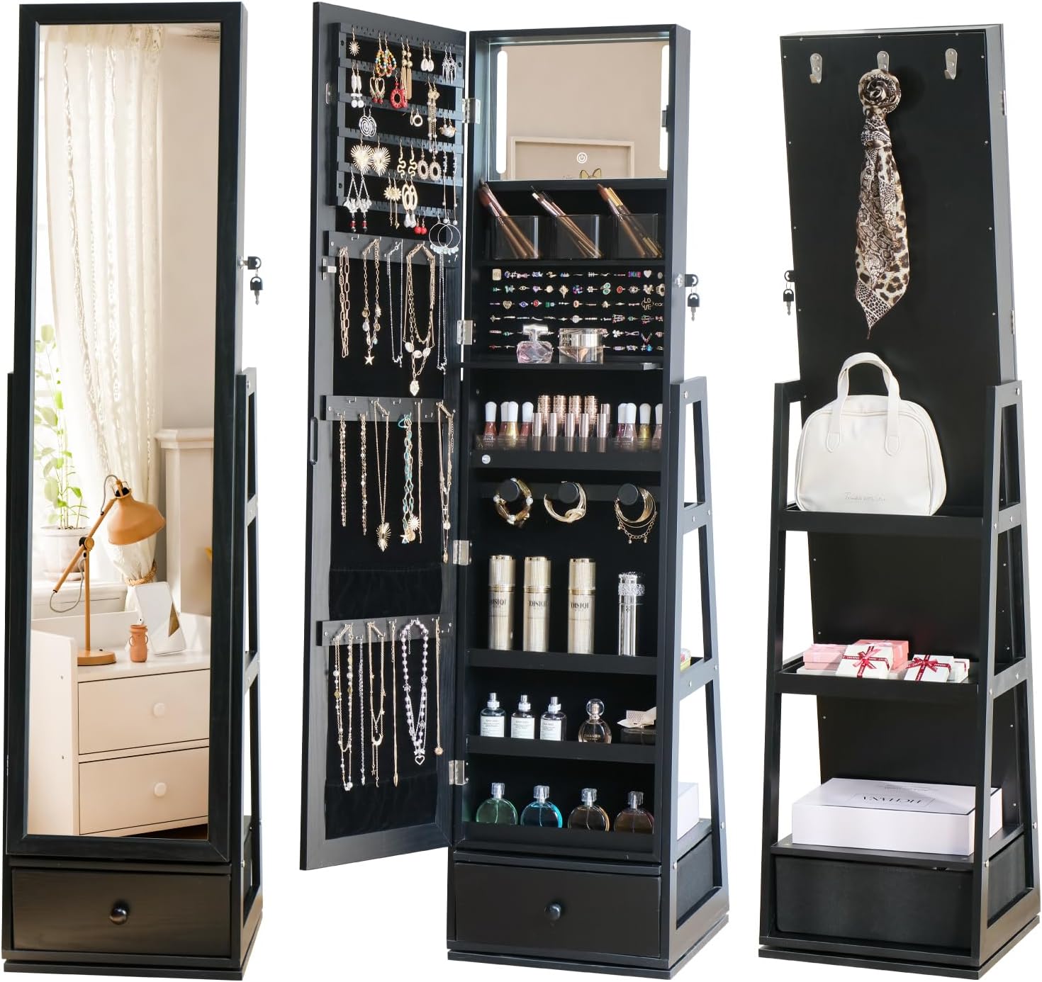 Full Length Mirror Jewelry Armoire - Armario de joyería de pie de