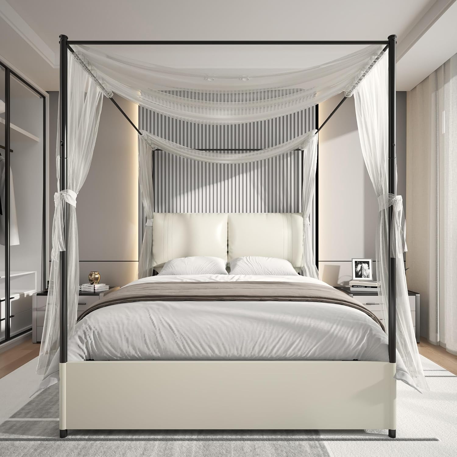 Canopy Bed Frame Metal Queen - Base de Cama Queen con Toldo,