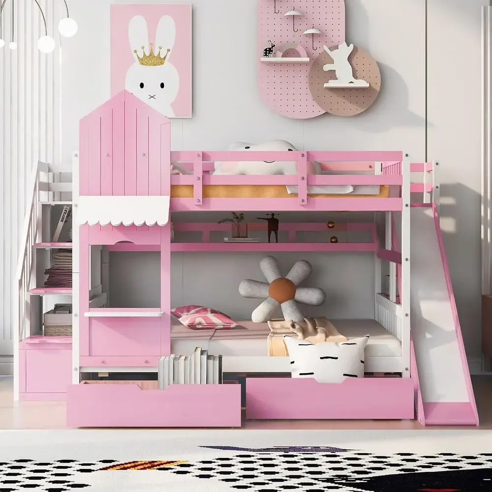 Bunk Bed With Stairs And Slide - Cama litera infantil con escaleras, tobogán