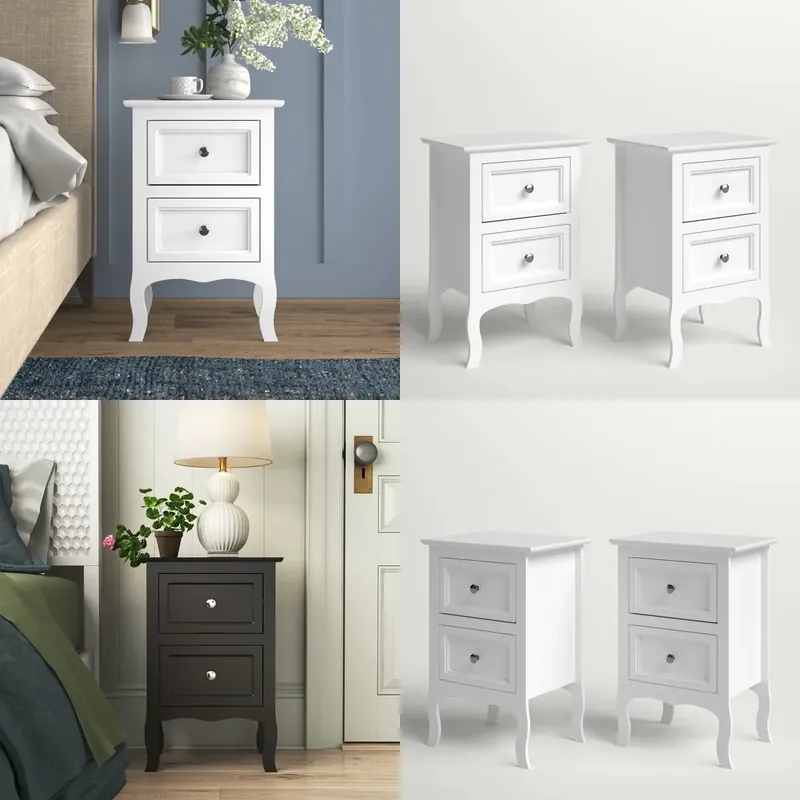 Solid Wood Nightstand 2 Drawers - Mesita de Noche Retro de Madera