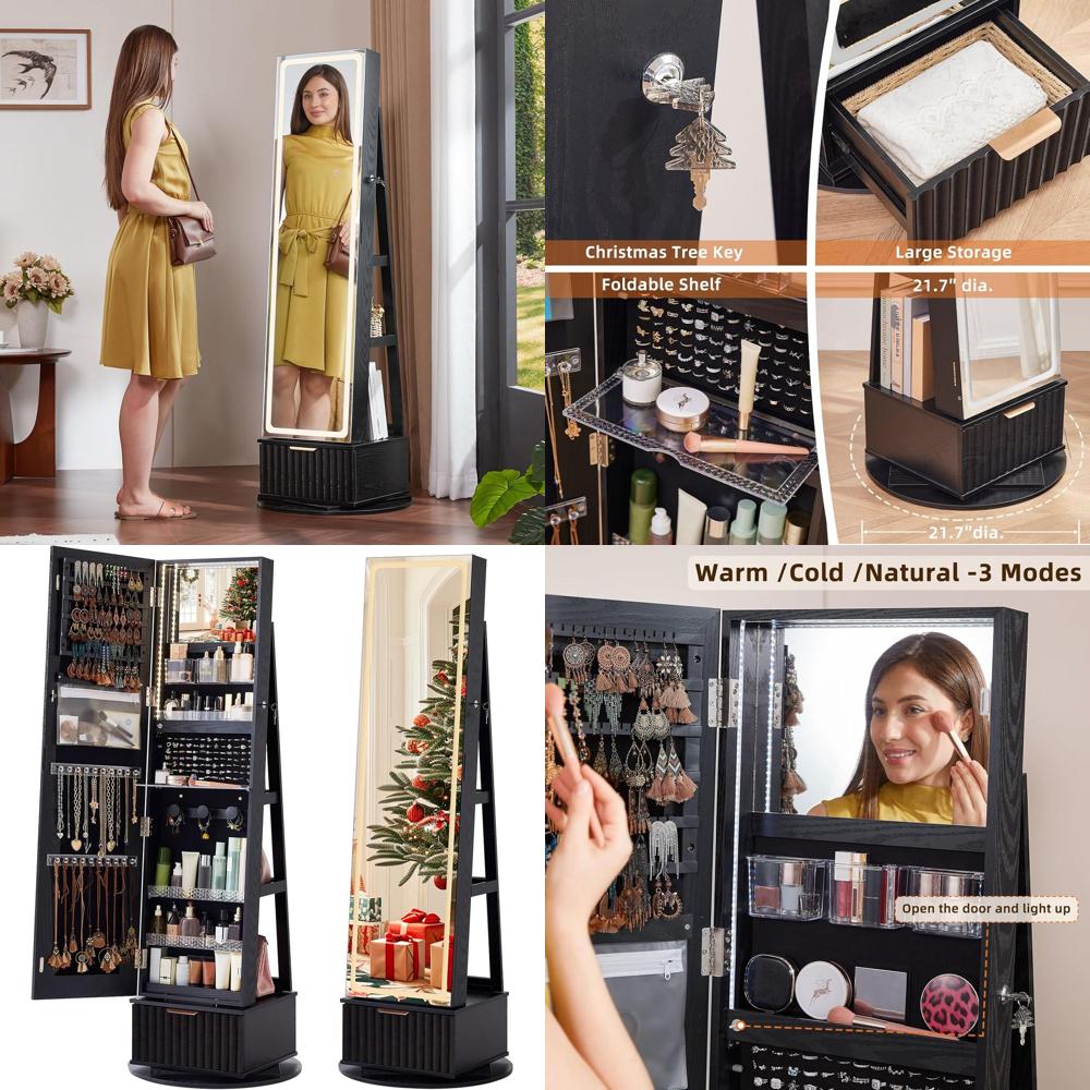 Full Length Mirror Jewelry Armoire - 360 ° Armario Giratorio para Joyas