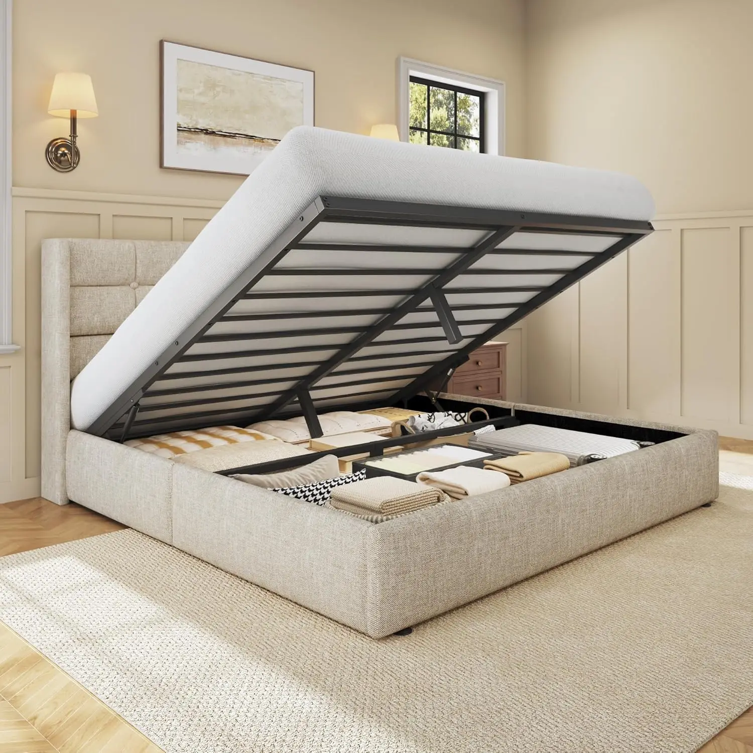 Gas Lift Storage Bed Hydraulic - Base de Cama Queen Size con