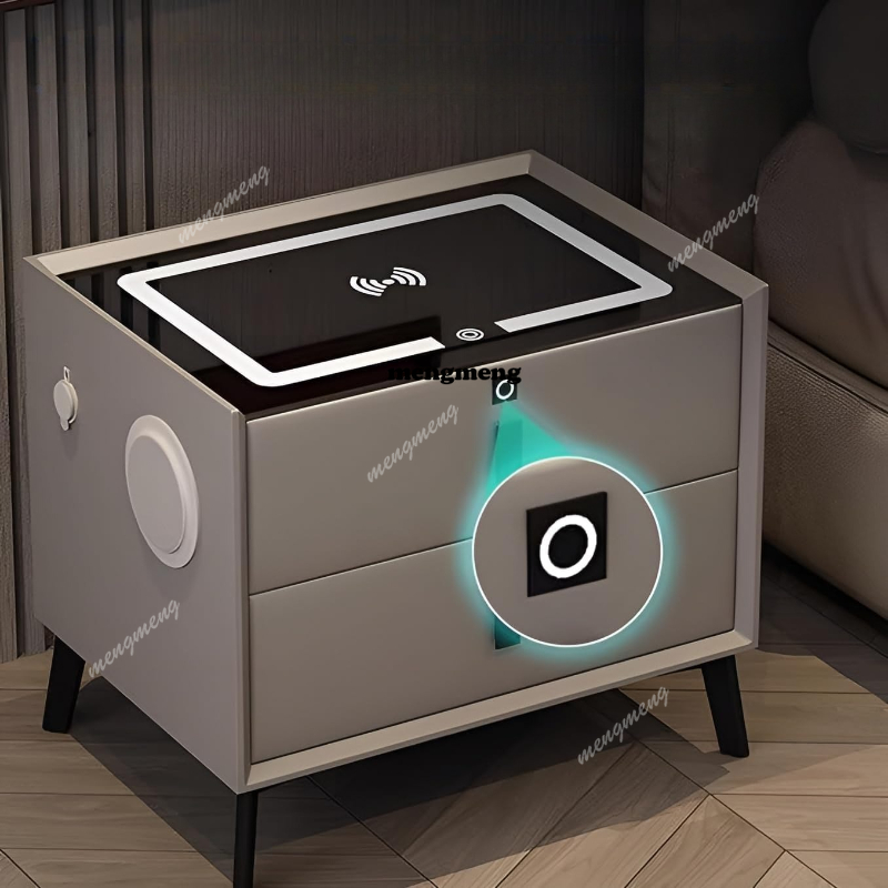 Solid Wood Nightstand 2 Drawers - Mesita de noche inteligente de madera