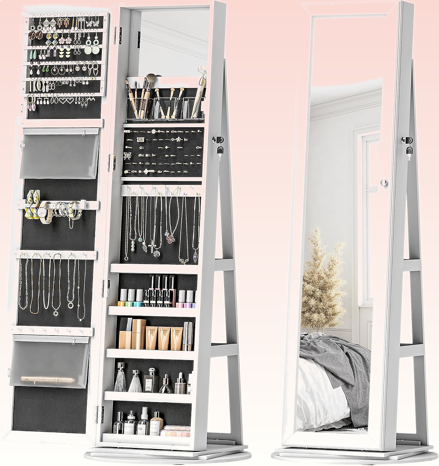 Full Length Mirror Jewelry Armoire - HOMCOM 360 ° Armario giratorio con
