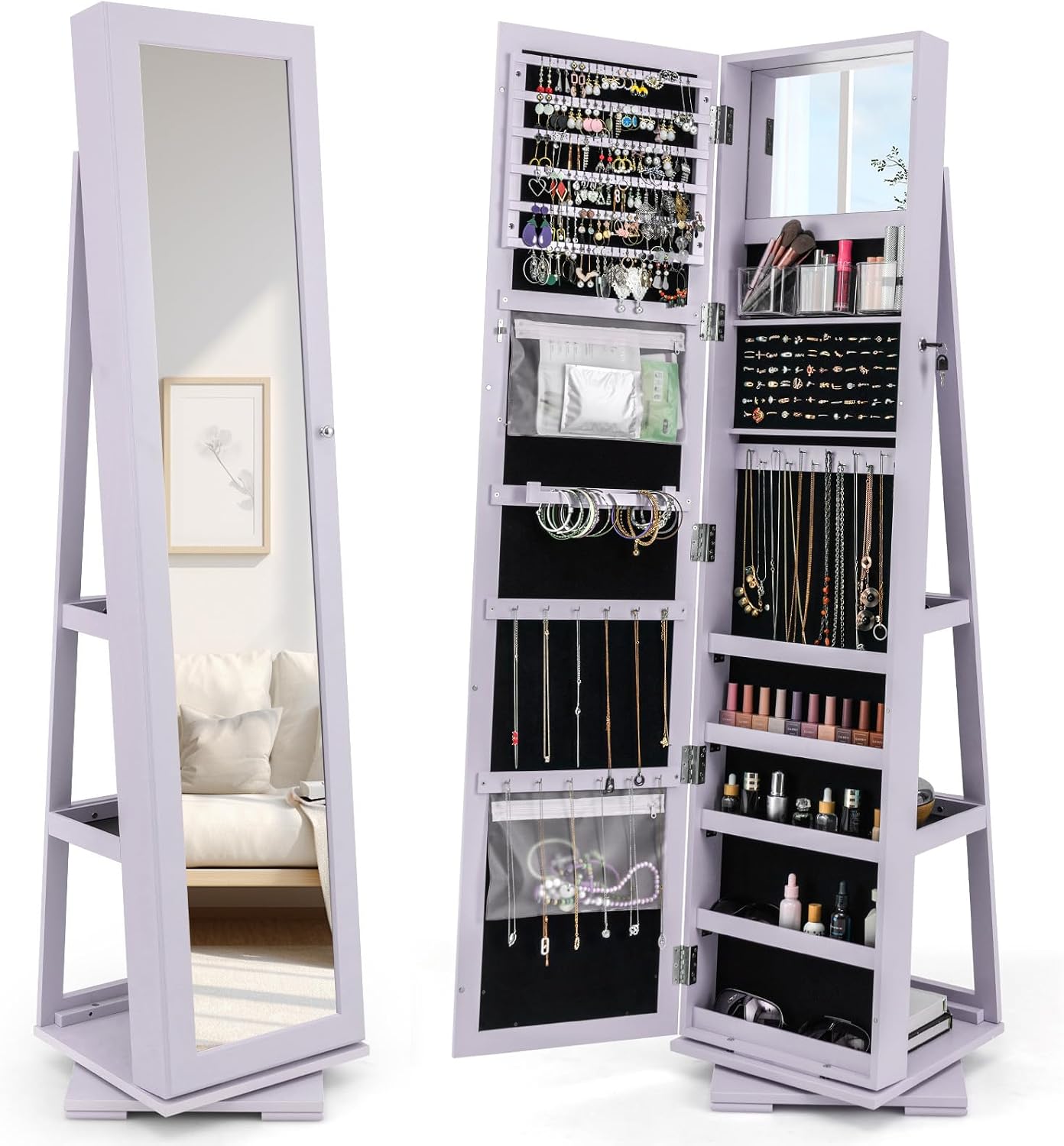 Full Length Mirror Jewelry Armoire - Armario Giratorio 360° para Joyas con