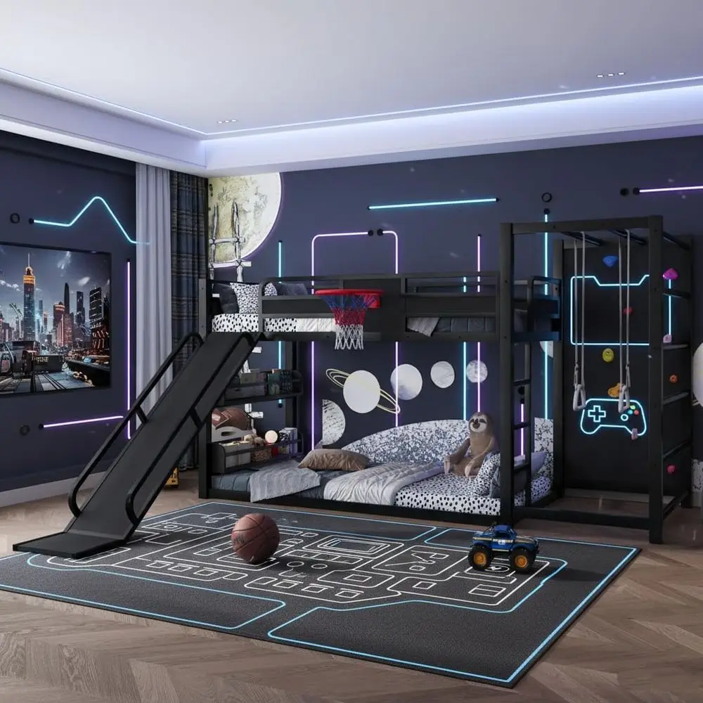 Bunk Bed With Stairs And Slide - Cama litera metálica doble con aro
