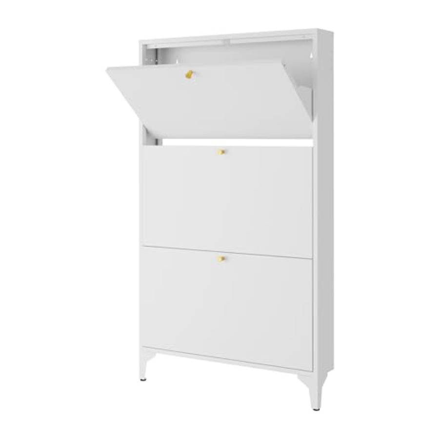Shoe Rack Cabinet Narrow Entryway - Zapatero independiente con 3 cajones abatibles,
