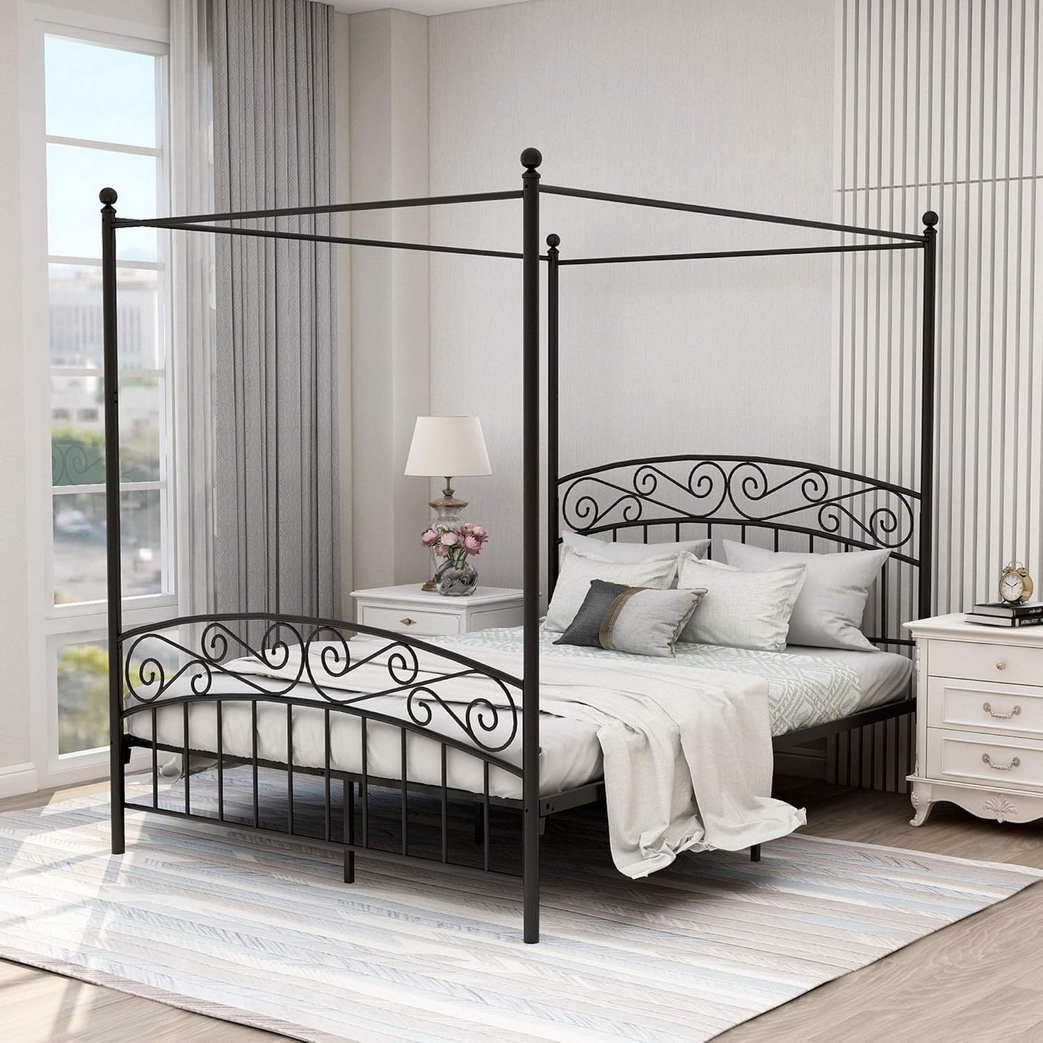 Base de Cama con Toldo de Meta - Canopy Bed Frame Metal Queen reseña y precio