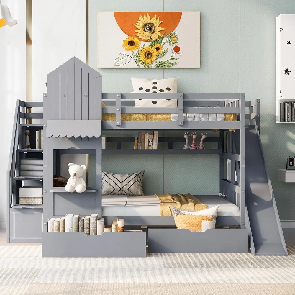 Cama litera tamaño matrimonial - Bunk Bed With Stairs And Slide reseña y precio