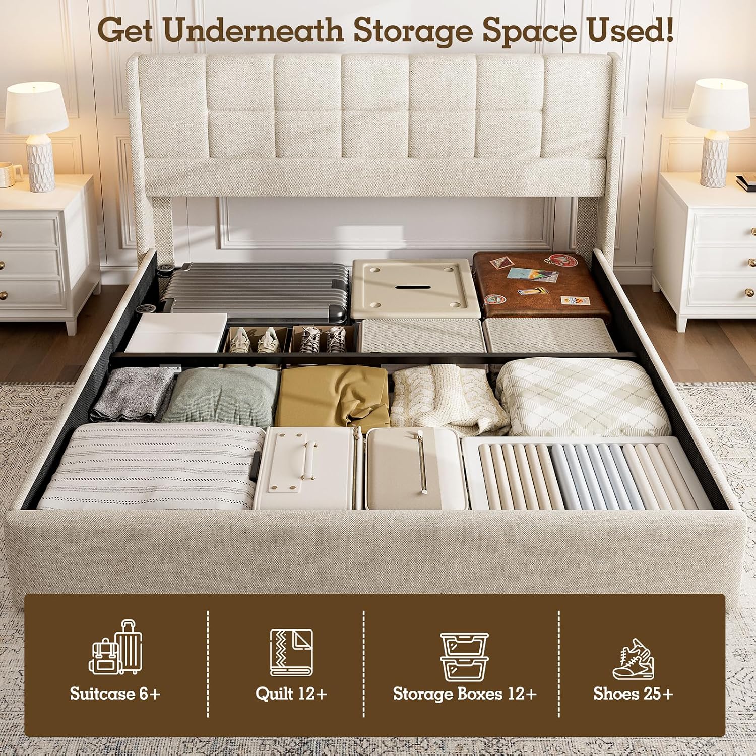 Base de Cama King Size Tapizad - Gas Lift Storage Bed Hydraulic reseña y precio