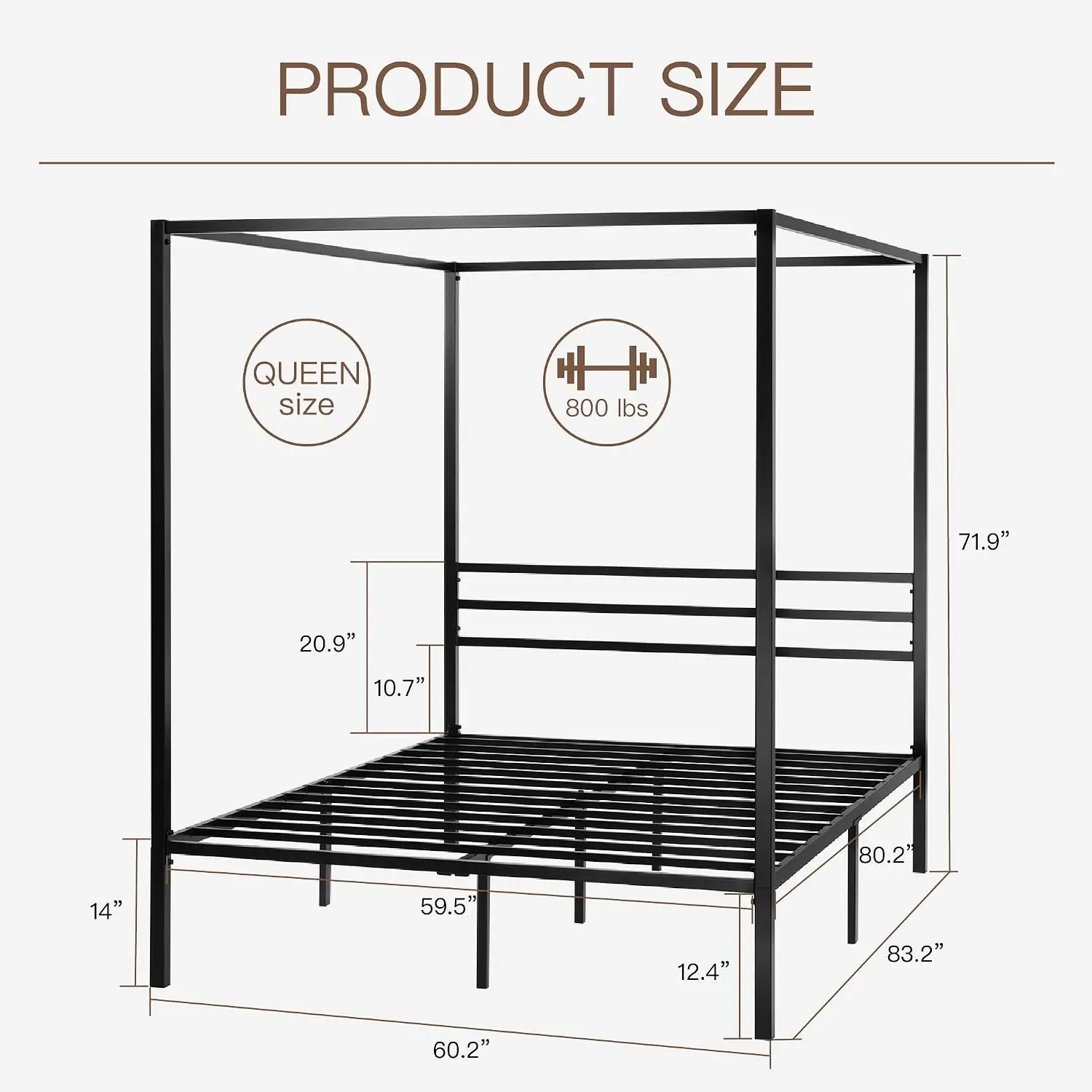 Base de Cama con Toldo de Meta - Canopy Bed Frame Metal Queen reseña y precio