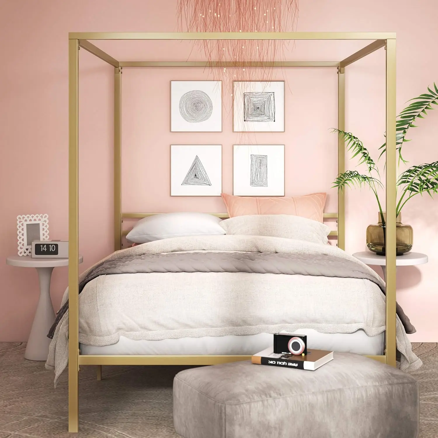 Base de Cama con Plataforma y  - Canopy Bed Frame Metal Queen reseña y precio