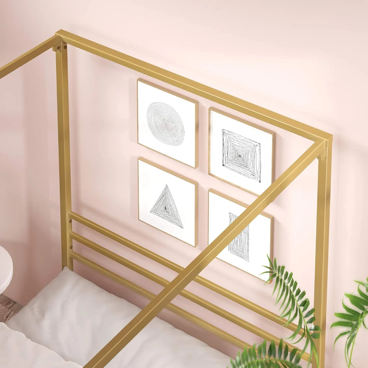 Base de Cama con Plataforma y  - Canopy Bed Frame Metal Queen reseña y precio