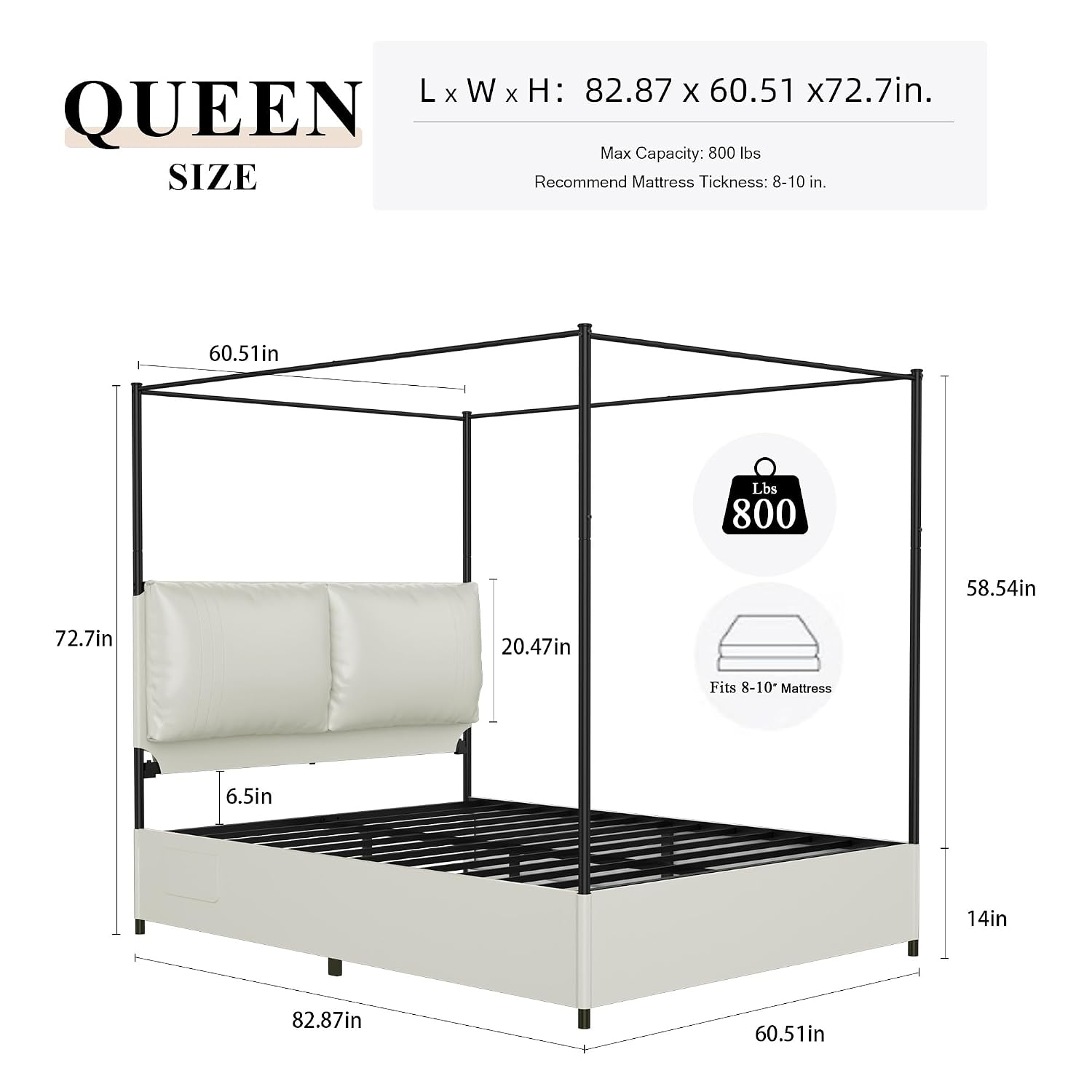 Base de Cama Queen con Toldo,  - Canopy Bed Frame Metal Queen reseña y precio