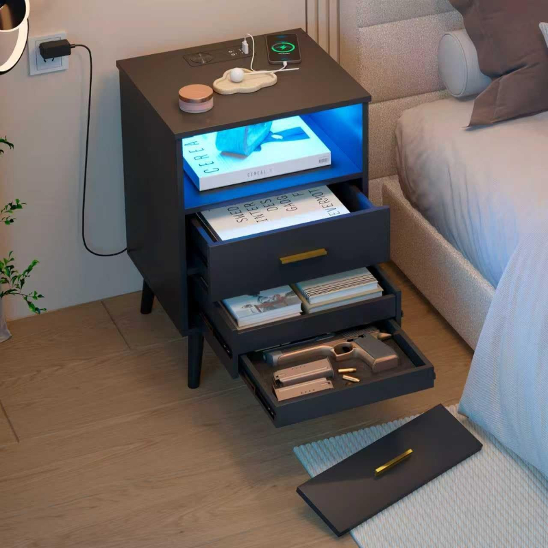 Mesita de noche con cajón Mesi - Solid Wood Nightstand 2 Drawers reseña y precio