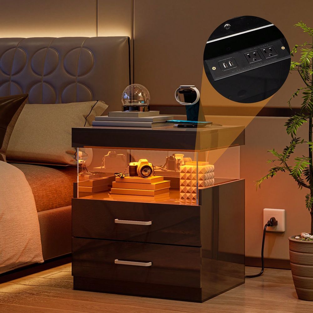 Mesa de Noche LED Negra con Es - Floating Nightstand With Led Light reseña y precio