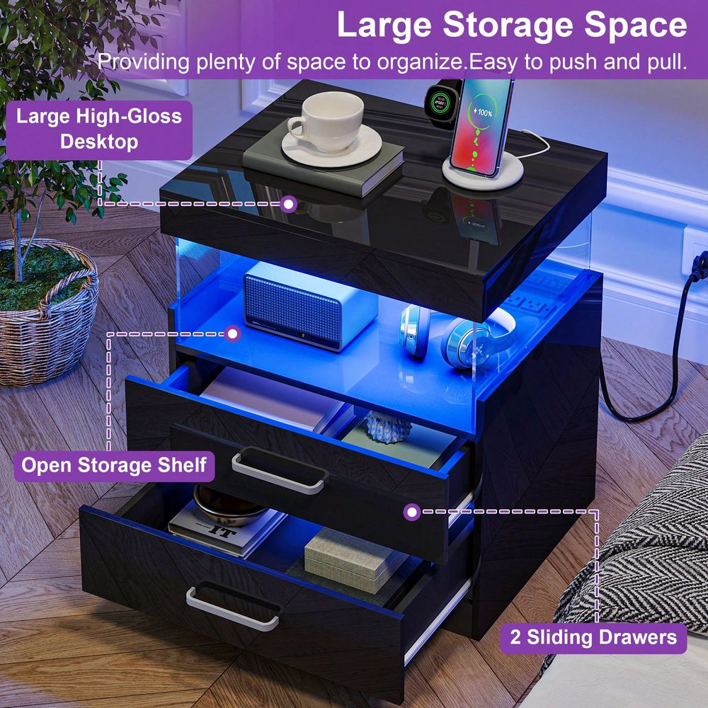 Mesa de Noche LED Negra con Es - Floating Nightstand With Led Light reseña y precio