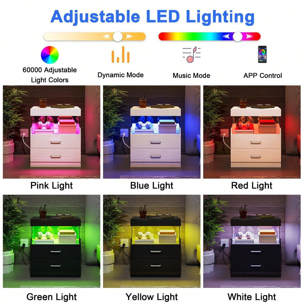 Mesa de Noche LED Negra con Es - Floating Nightstand With Led Light reseña y precio