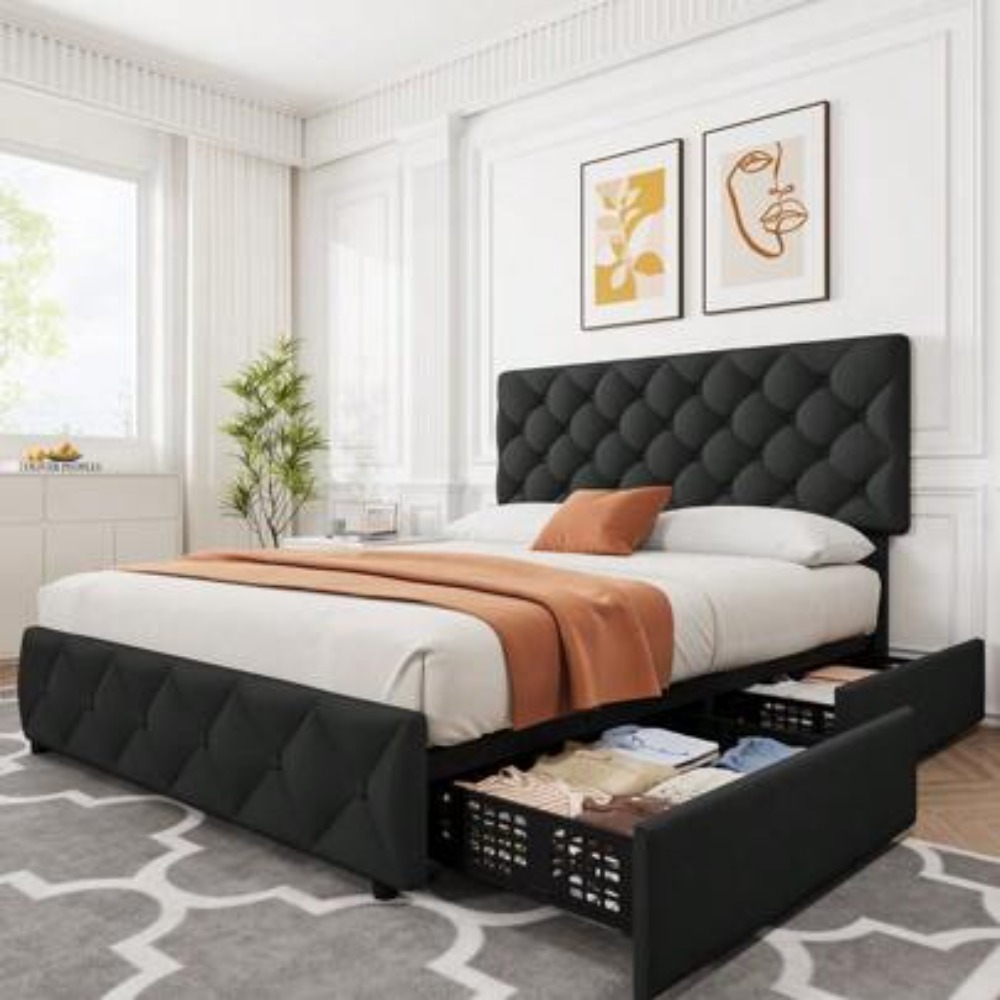 Base de Cama Matrimonial/Queen - King Size Bed Frame With Storage Drawers reseña y precio