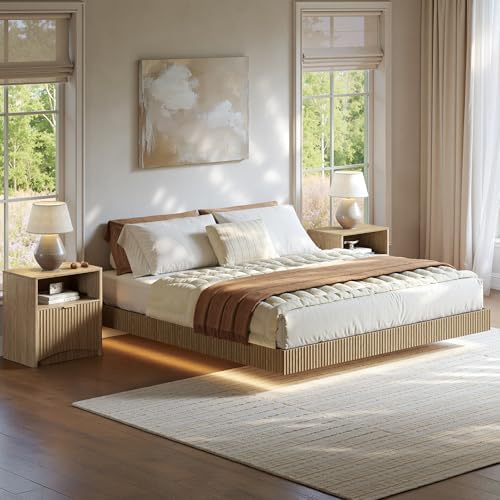 Juego de dormitorio, cama flot - Floating Nightstand With Led Light reseña y precio