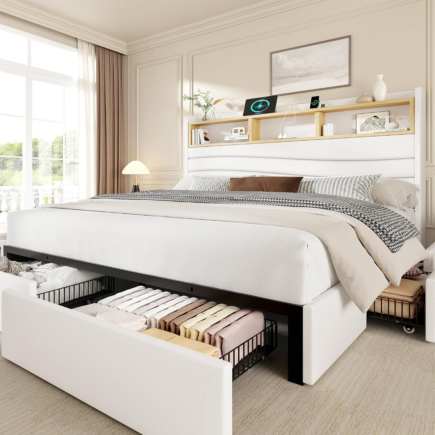 Base de Cama King Size con 6 C - King Size Bed Frame With Storage Drawers reseña y precio
