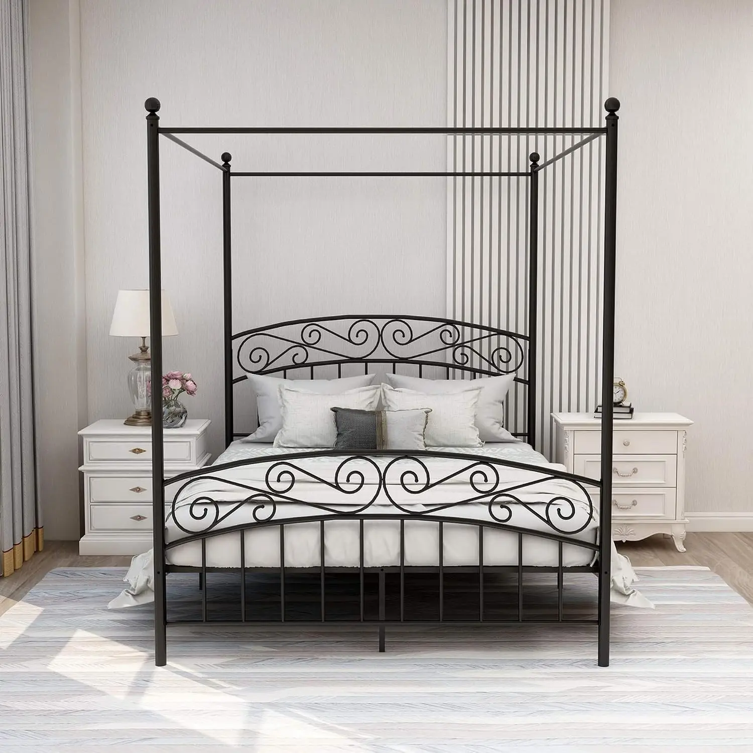 Base de Cama con Dosel Tamaño  - Canopy Bed Frame Metal Queen reseña y precio