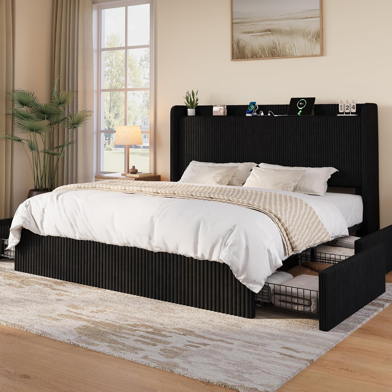 Base de Cama King Size con 4 C - King Size Bed Frame With Storage Drawers reseña y precio