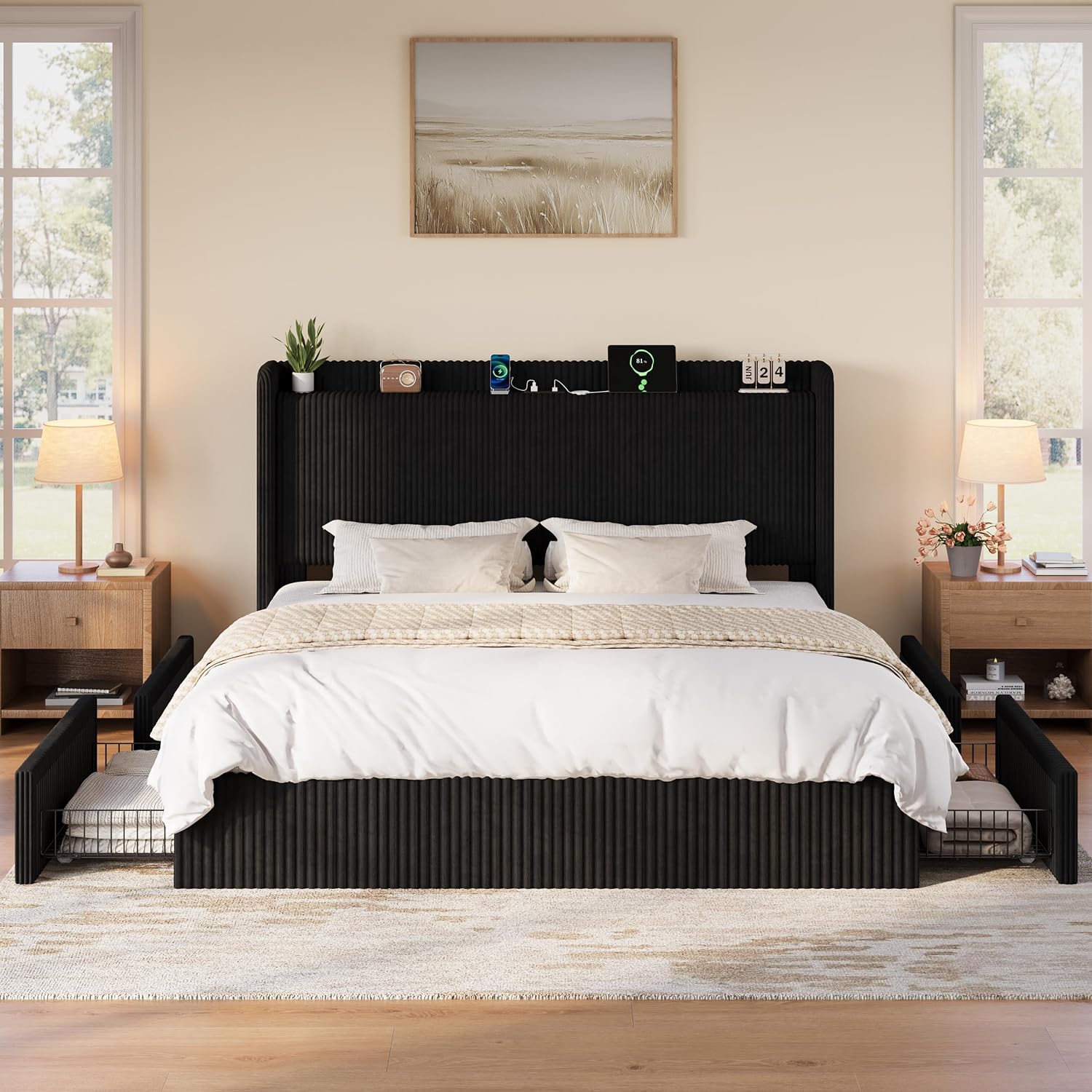 Base de Cama King Size con 4 C - King Size Bed Frame With Storage Drawers reseña y precio