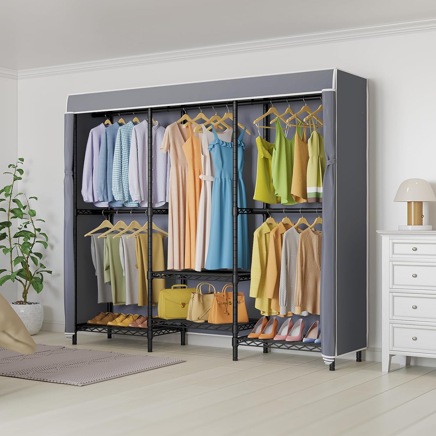 Perchero con cubierta y estant - Wardrobe Closet Portable Fabric Cover reseña y precio