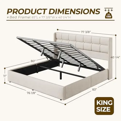 Base de Cama King Size con Alm - Gas Lift Storage Bed Hydraulic reseña y precio