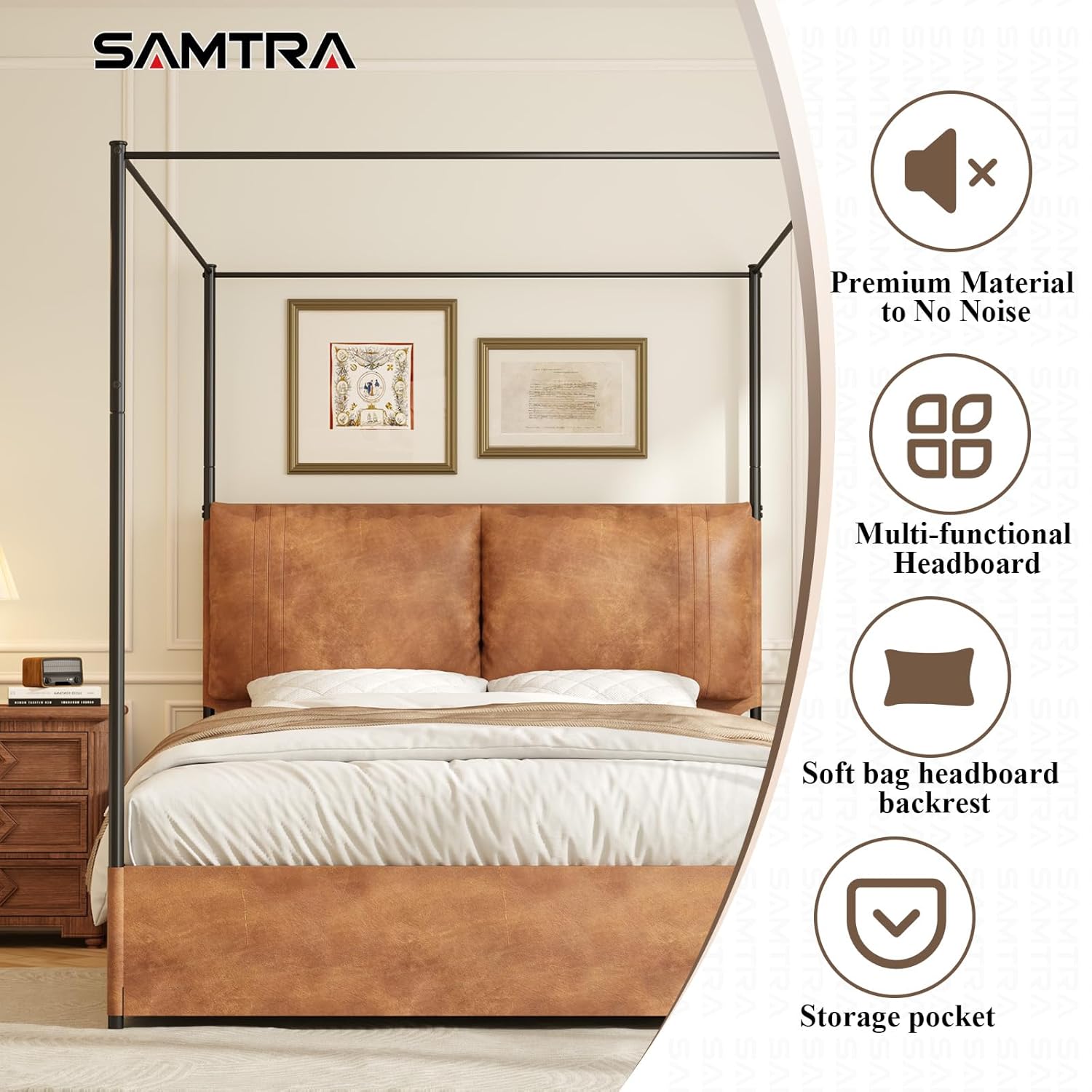 Base de Cama Queen con Dosel y - Canopy Bed Frame Metal Queen reseña y precio