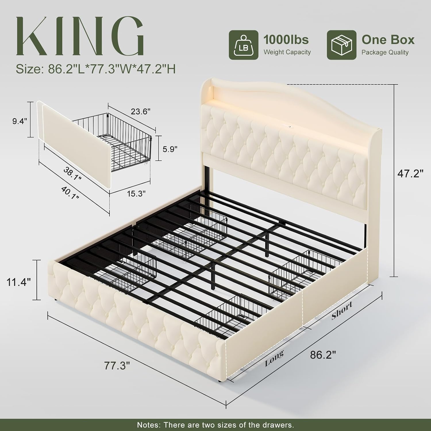 Base de Cama King Size con 4 C - King Size Bed Frame With Storage Drawers reseña y precio