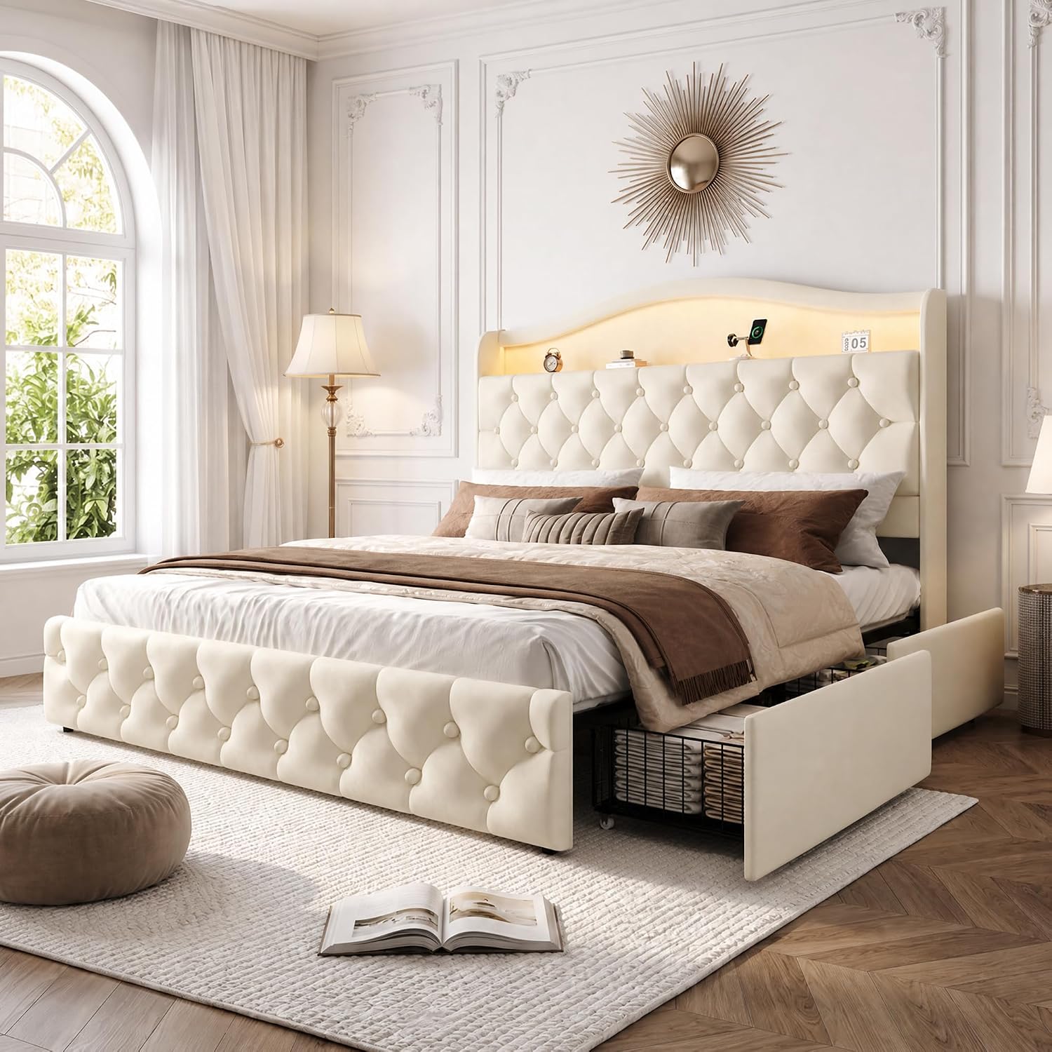 Base de Cama King Size con 4 C - King Size Bed Frame With Storage Drawers reseña y precio