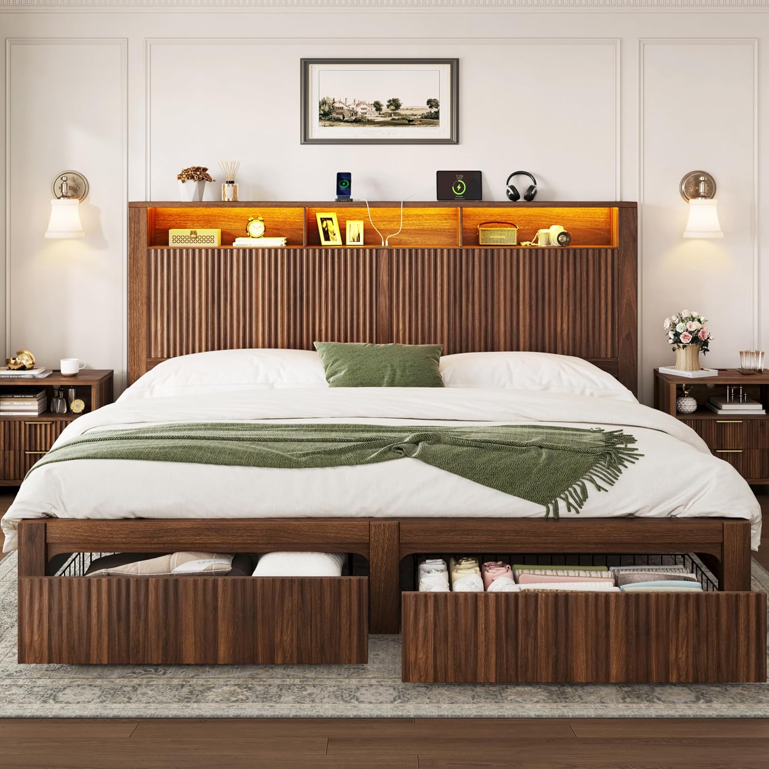 Base de Cama King Size con Cab - King Size Bed Frame With Storage Drawers reseña y precio