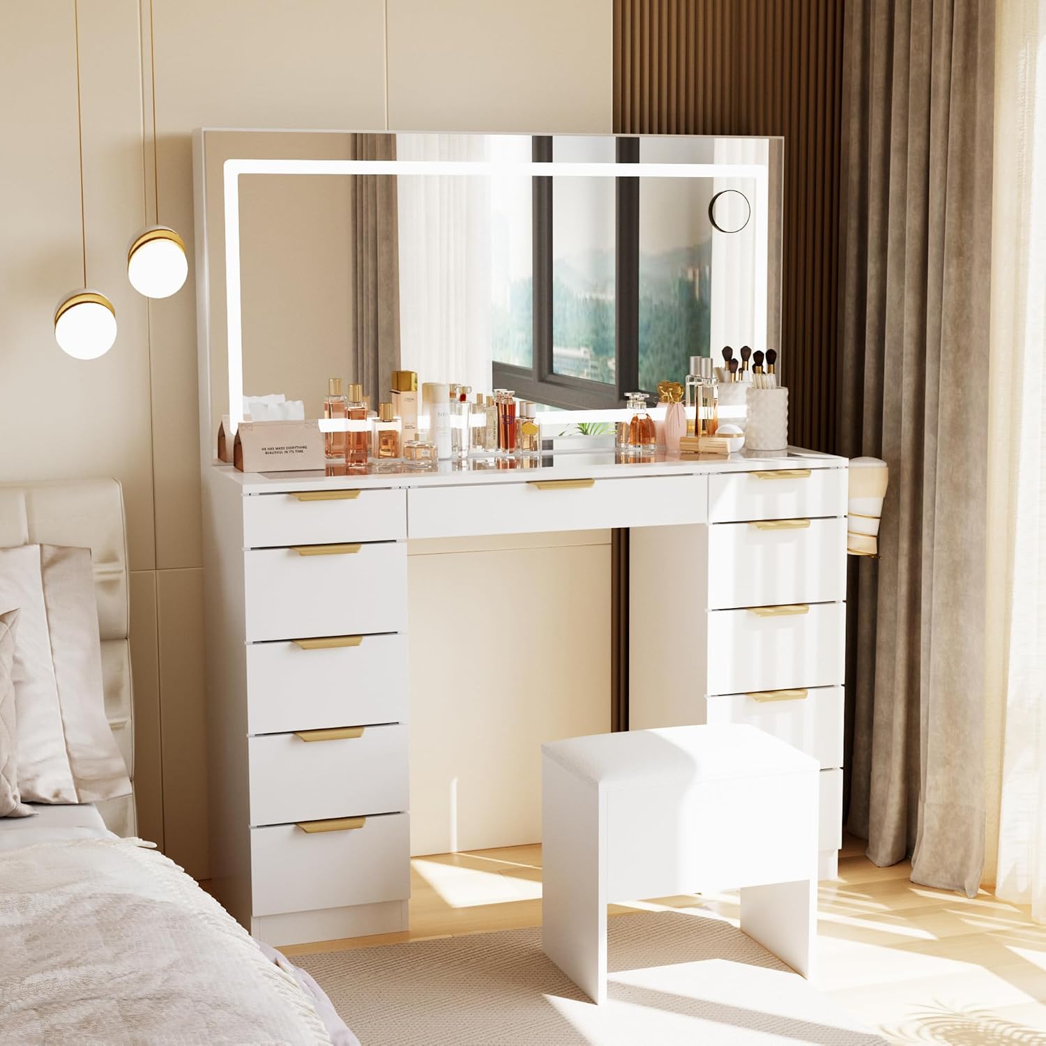 Tocador con Cubierta de Vidrio - Dressing Table Vanity With Lighted Mirror reseña y precio