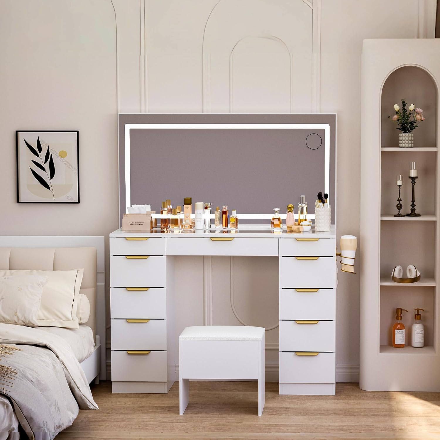 Tocador con Cubierta de Vidrio - Dressing Table Vanity With Lighted Mirror reseña y precio