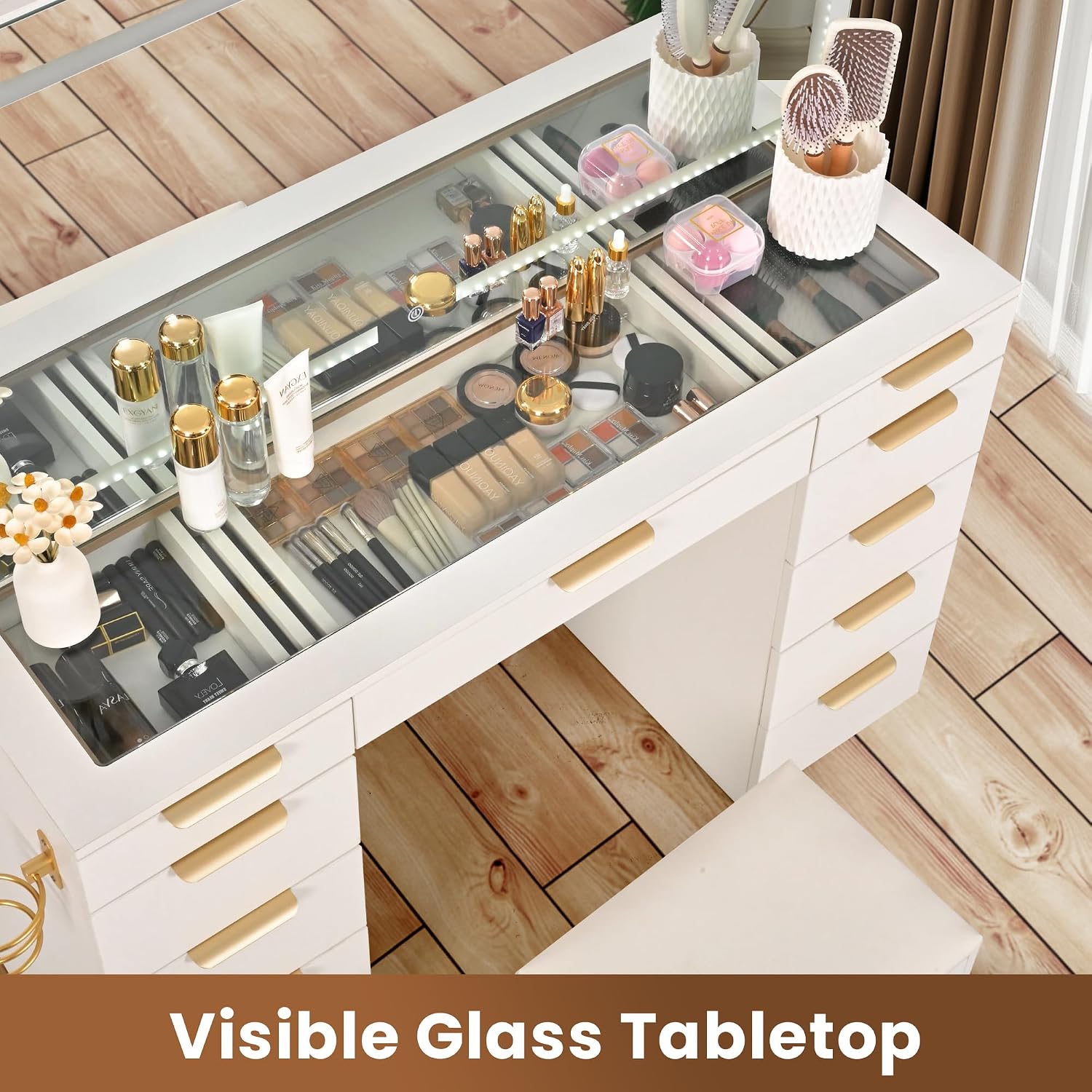 Tocador con Cubierta de Vidrio - Dressing Table Vanity With Lighted Mirror reseña y precio