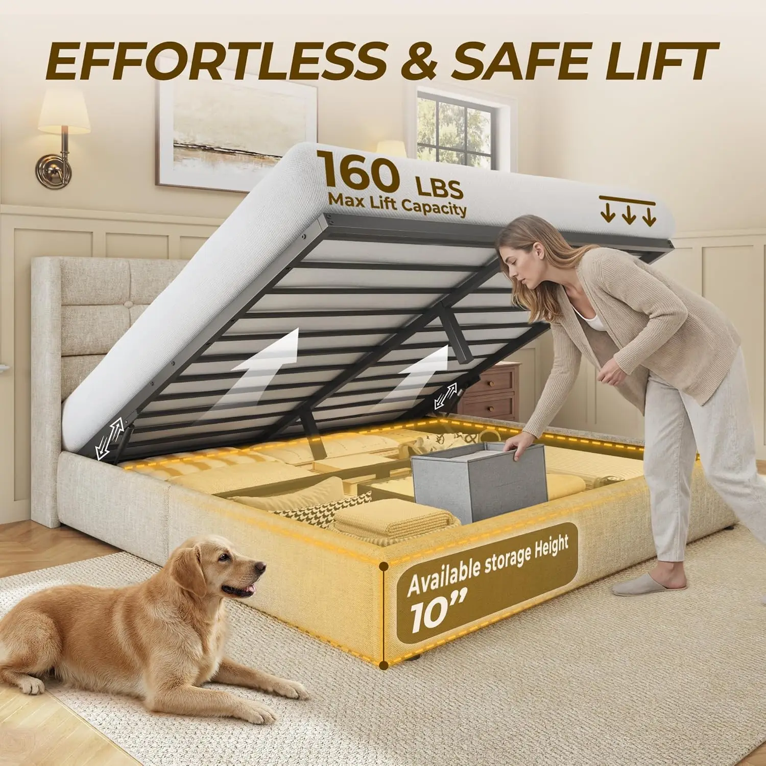 Base de Cama Queen Size con Al - Gas Lift Storage Bed Hydraulic reseña y precio