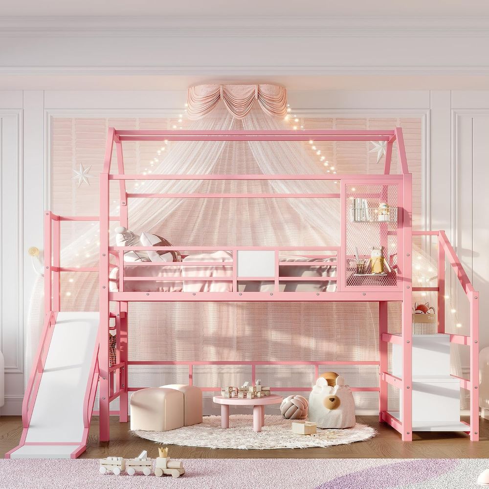 Cama litera de metal de tamaño - Bunk Bed With Stairs And Slide reseña y precio