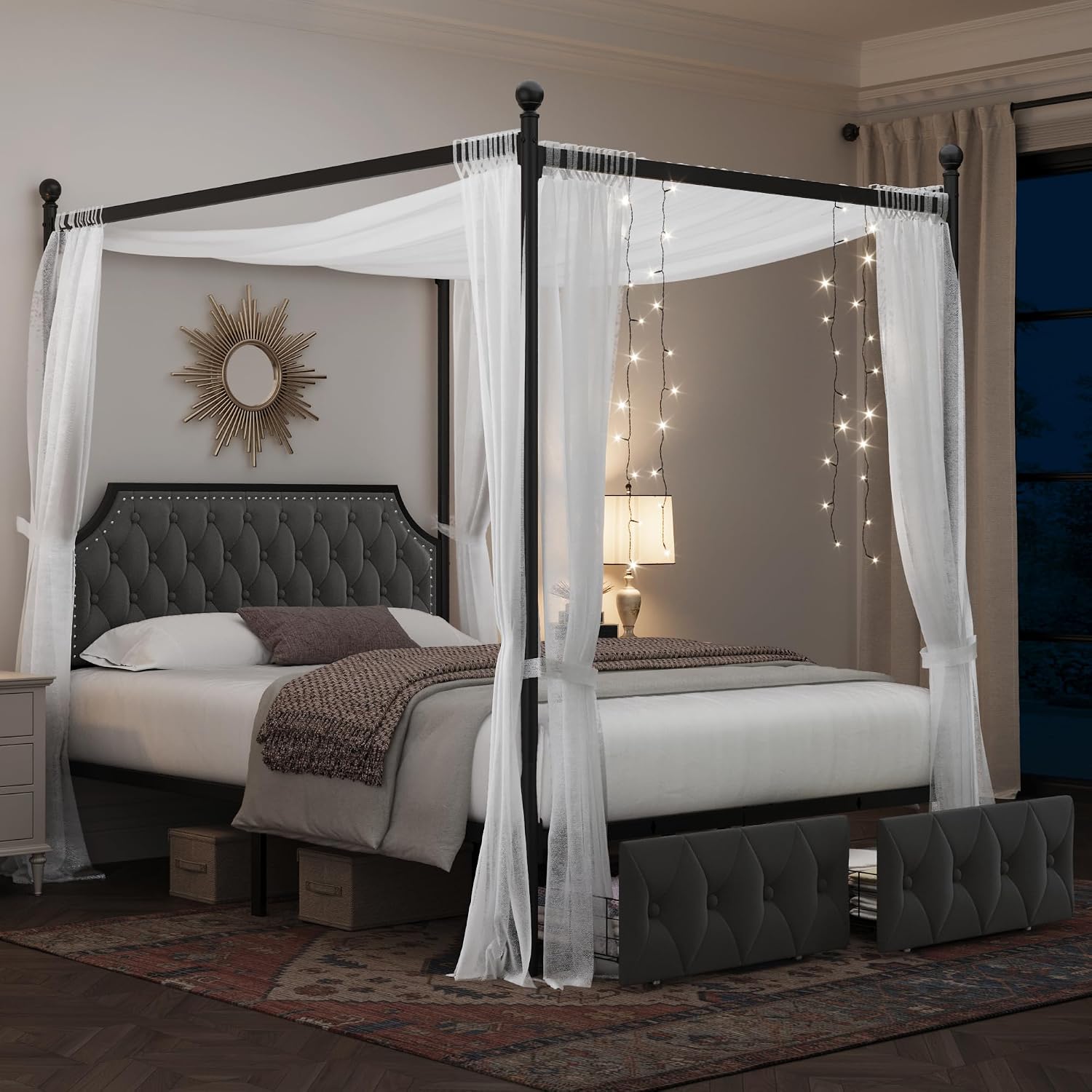 Cama Queen con dosel, con cajo - Canopy Bed Frame Metal Queen reseña y precio