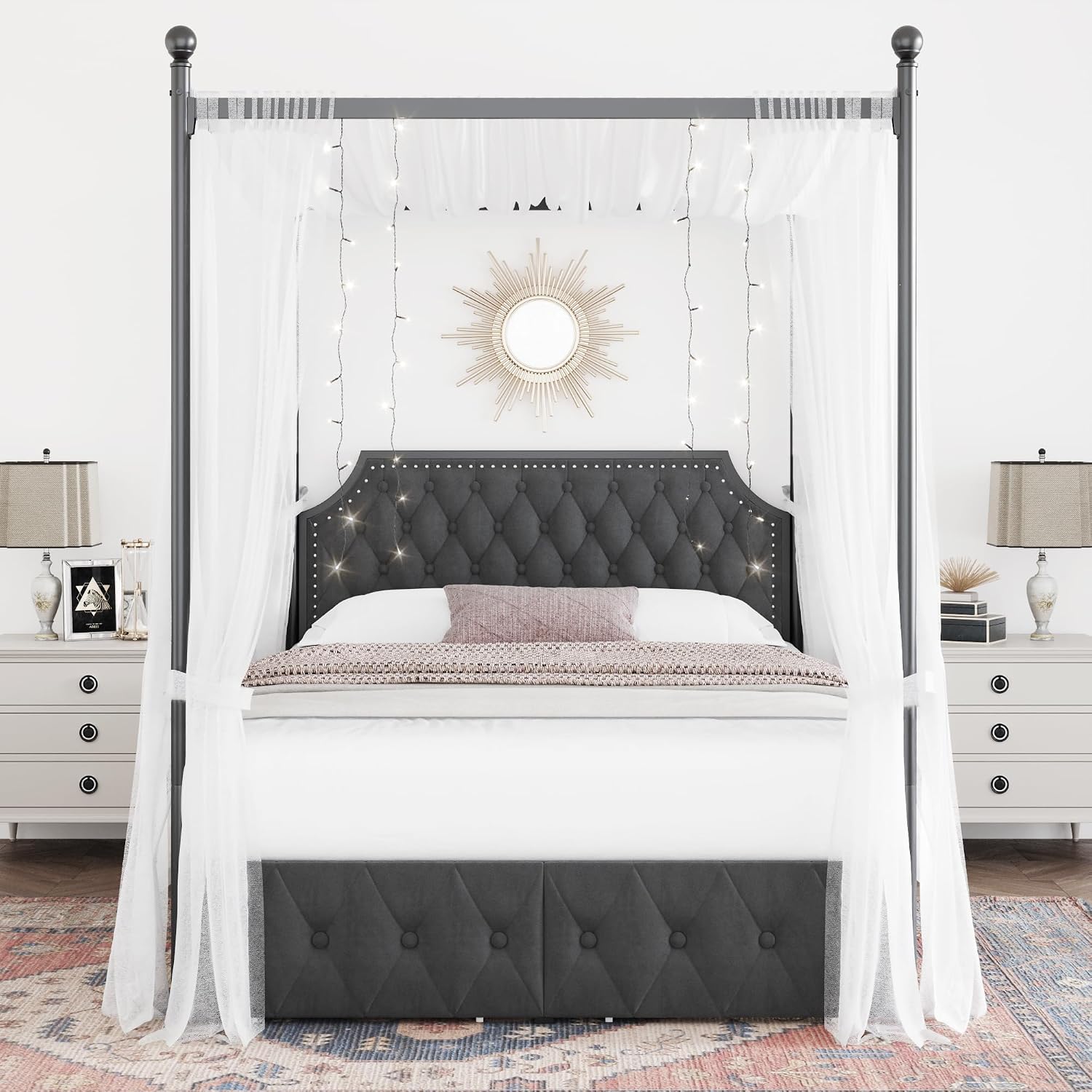 Cama Queen con dosel, con cajo - Canopy Bed Frame Metal Queen reseña y precio