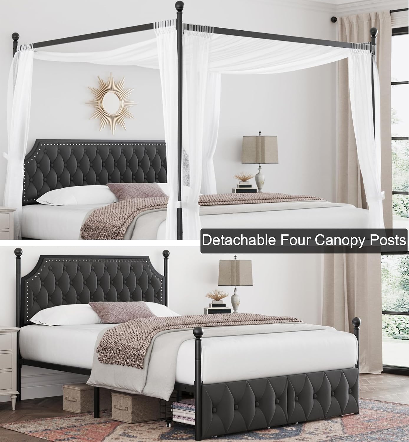Cama Queen con dosel, con cajo - Canopy Bed Frame Metal Queen reseña y precio