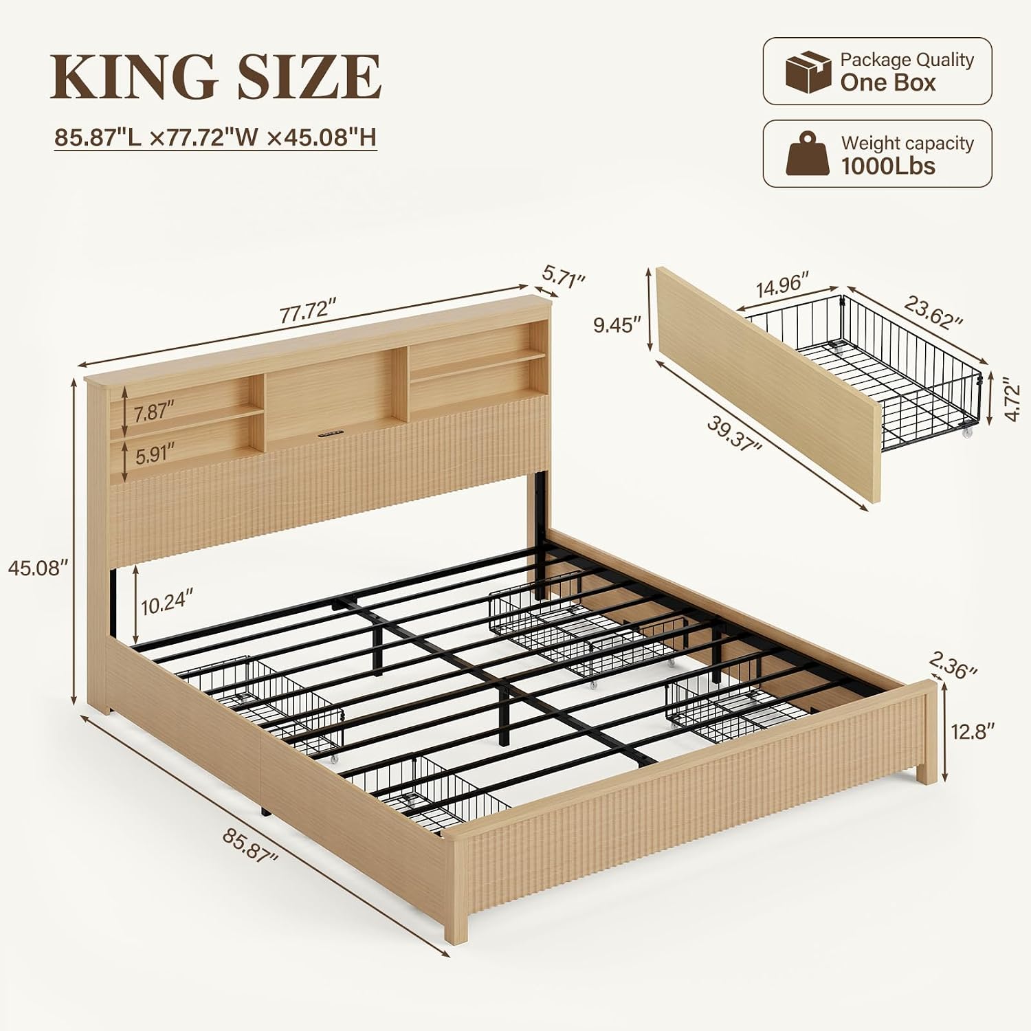 Base de Cama King Size con 4 C - King Size Bed Frame With Storage Drawers reseña y precio