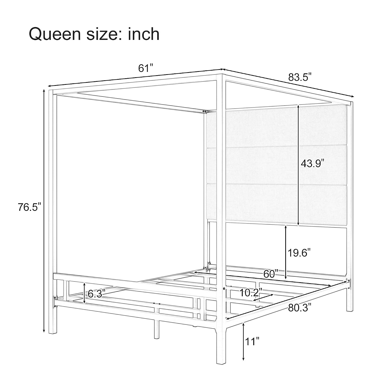 Cama Queen con dosel, tapizada - Canopy Bed Frame Metal Queen reseña y precio