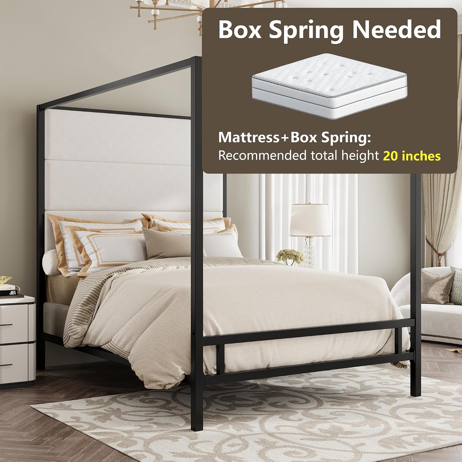 Cama Queen con dosel, tapizada - Canopy Bed Frame Metal Queen reseña y precio