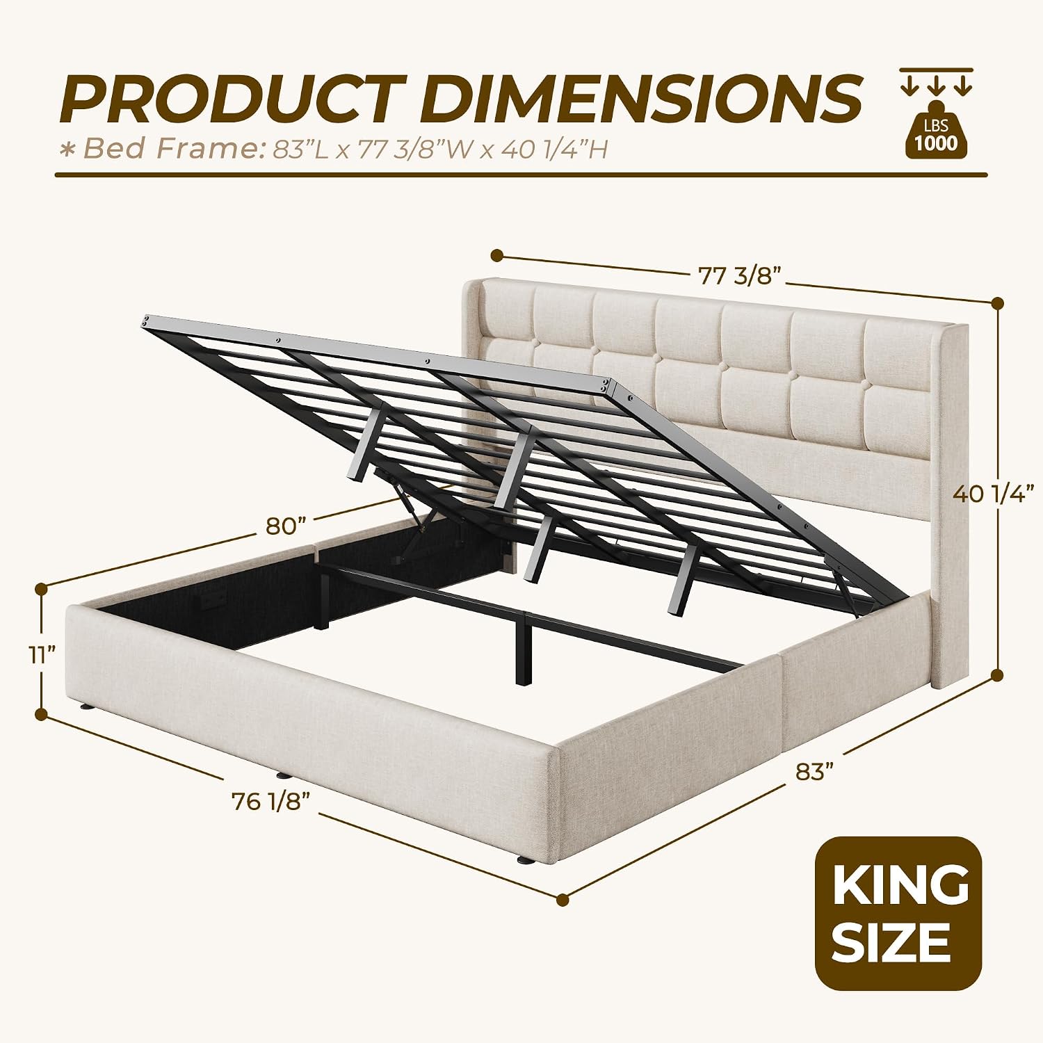 Base de Cama King Size con Alm - Gas Lift Storage Bed Hydraulic reseña y precio
