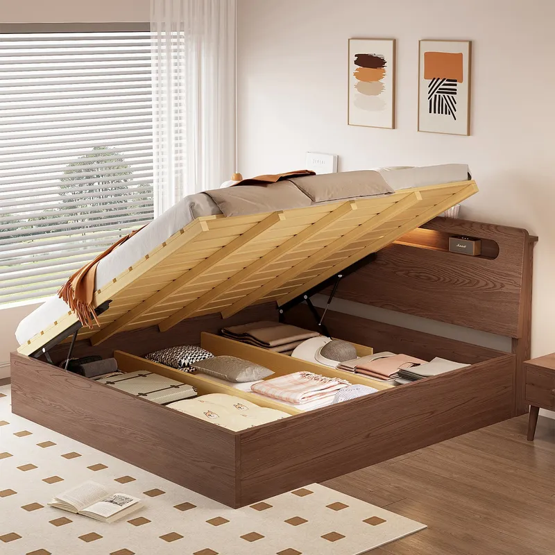 Cama Moderna de Madera Maciza  - Gas Lift Storage Bed Hydraulic reseña y precio
