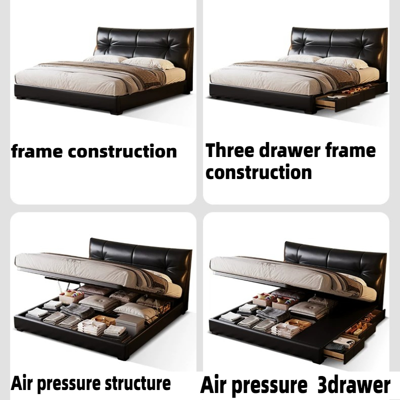 Cama de Cuero PU Negra Estilo  - King Size Bed Frame With Storage Drawers reseña y precio